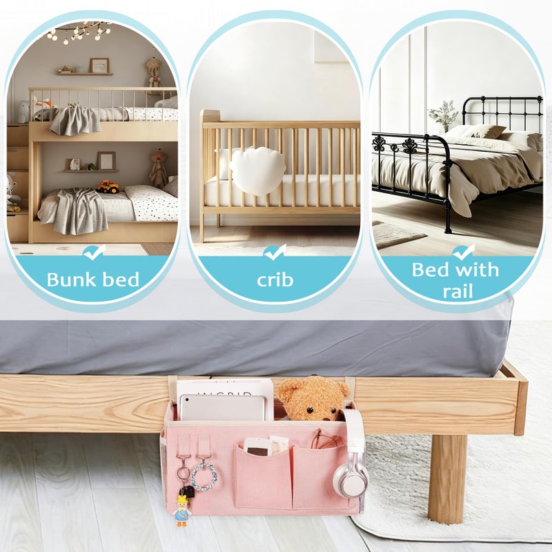 Loghot Bedside Caddy/Bedside Storage Bag Hanging Organizer for Bunk and Hospital Beds,Dorm Rooms Bed Rails,Can be Placed Glasses,Books,Mobile Phones,Keys (Light Pink) - Image 5